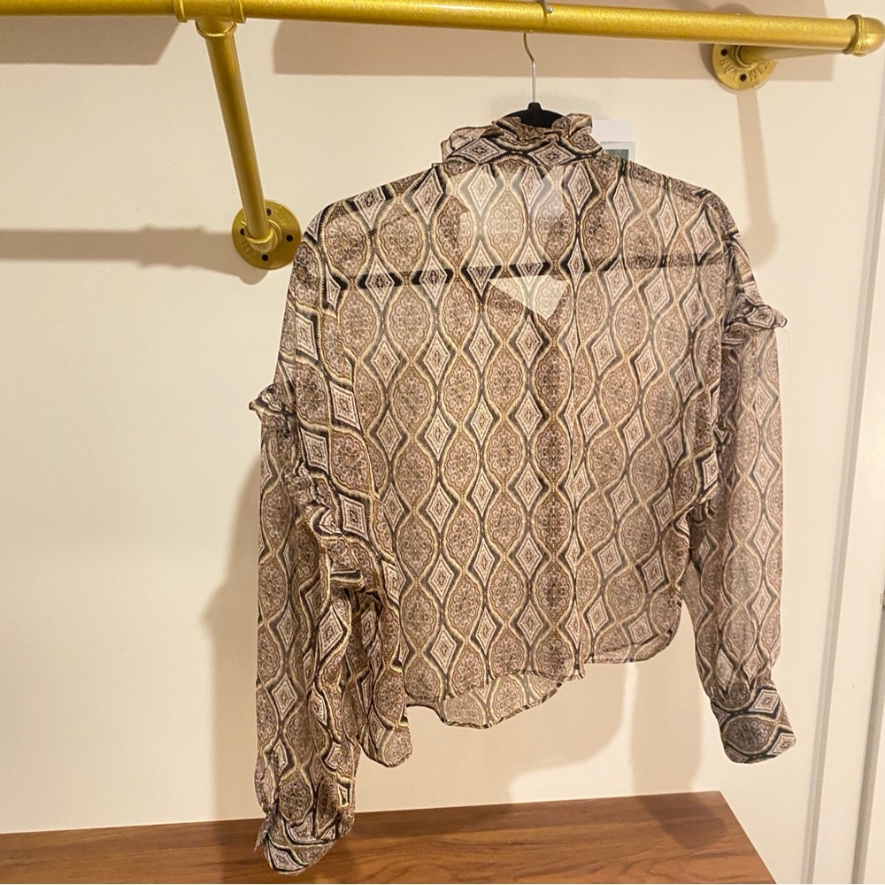 ZARA - Bohemian Sheer Paisley Flowy Blouse - size M - Picture 7 of 12